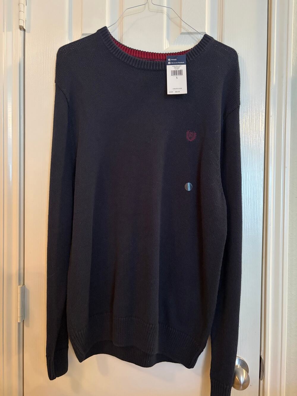 CHAPS Men’s Navy Blue Cotton Crewneck Sweater Size Large NWT Preppy Classic